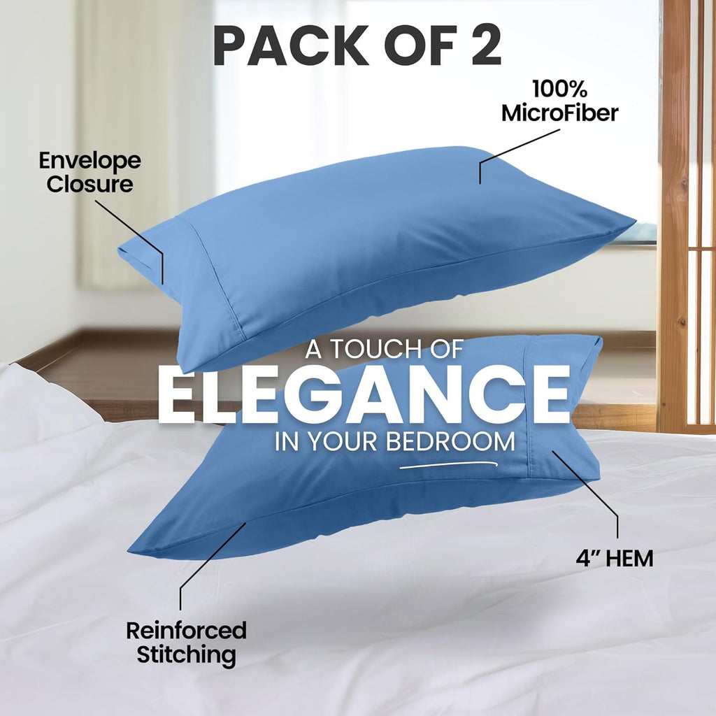 Utopia Bedding Pillow Cases - Soft Brushed Microfiber 2-Pack | Oeko-TEX Certified, 20x26 Inches (Dutch Blue)