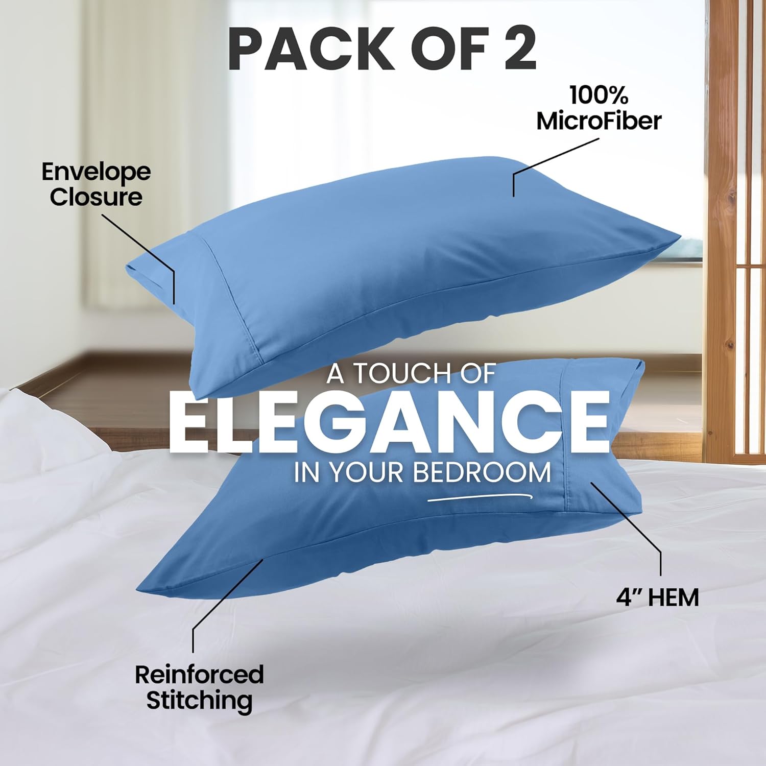 Utopia Bedding Pillow Cases - Soft Brushed Microfiber 2-Pack | Oeko-TEX Certified, 20x26 Inches (Dutch Blue)