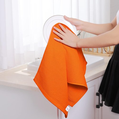 Homaxy Kitchen Dish Towels - 100% Cotton Waffle Weave, Ultra Soft & Absorbent, 13 x 28 Inches, 4-Pack | Orange