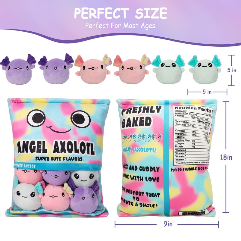 NUKBIL Axolotl Plush Pillow Throw Pillow, Cute Axolotl Plush Toys Doll, Stuffed Axolotl Gift for Kids, Birthday, Christmas, Baby Shower (6 pcs, Colorful)