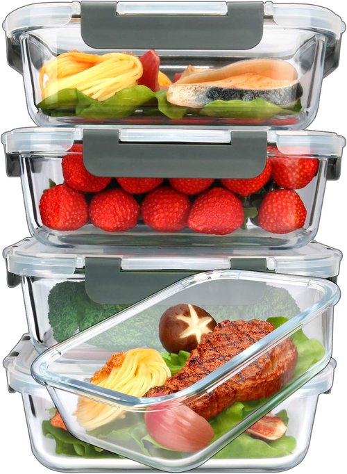 MCIRCO Glass Meal Prep Containers - 5-Pack 36 Oz Airtight Lunch Containers with Snap Locking Lids | Microwave, Oven, Freezer Safe