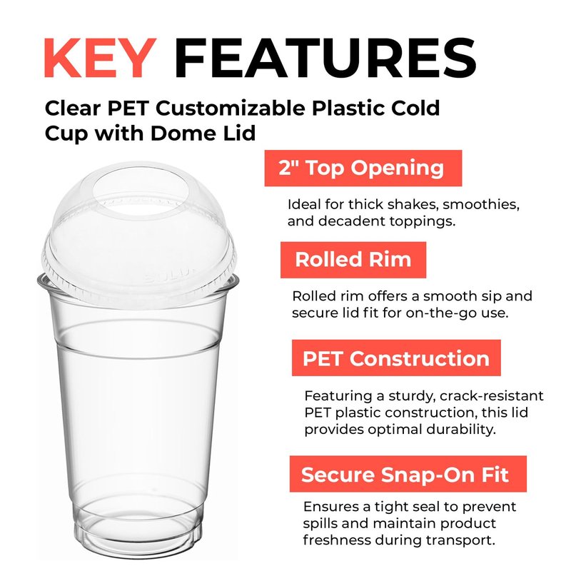 HOME GOODS MARKETPLACE 16 oz Clear Plastic Cups with Wide Dome Lids – 30 Pack | Disposable Cold Drink Cups for Smoothies, Iced Coffee, Bubble Tea, Slushies, Parfaits, and More