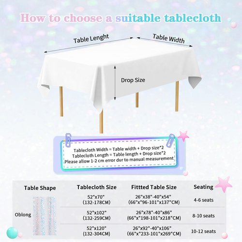 MoKoHouse Iridescent Tablecloth 52x120 inch White Sequin Table Cloth Glitter Table Cover Birthday Wedding Baby Shower Christmas Halloween Mermaid Ocean Theme Party Decoration