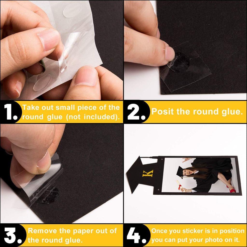 Whaline Graduation Photo Banner - No DIY Required | Black Gold Glitter Bunting for K-12 Decor, 5 x 7 Inch