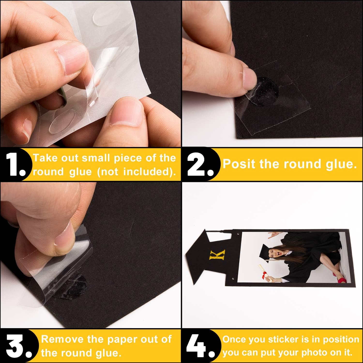Whaline Graduation Photo Banner - No DIY Required | Black Gold Glitter Bunting for K-12 Decor, 5 x 7 Inch