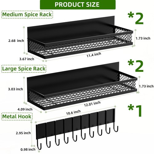 Umomi Magnetic Spice Rack for Refrigerator, 5 Pack Magnetic Shelf for Refrigerator, Moveable Fridge Magnetic Spice Racks with 10-Hook Rack for Kitchen Organizers and Storage