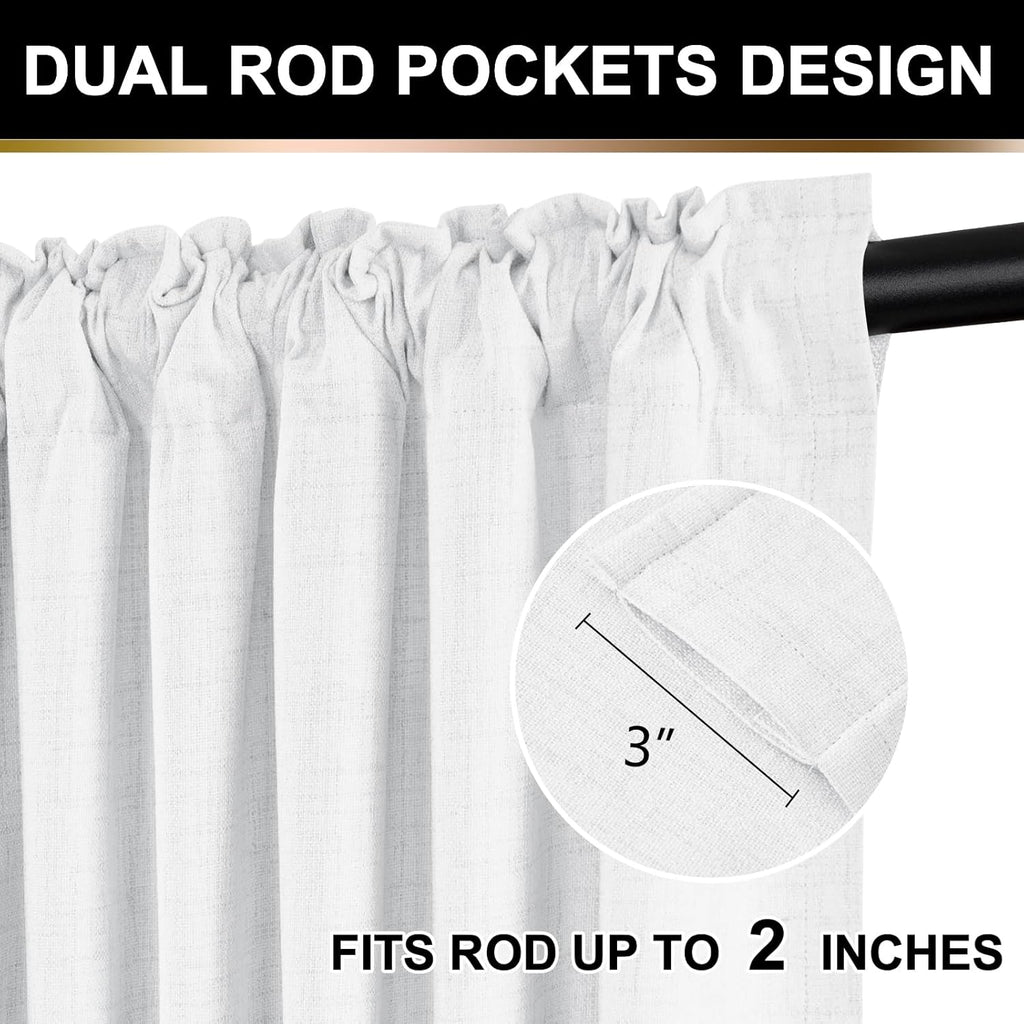 Skiennix 100% Blackout Curtains - Thermal Insulated Faux Linen | 84" Length, 2 Panels, Bright White