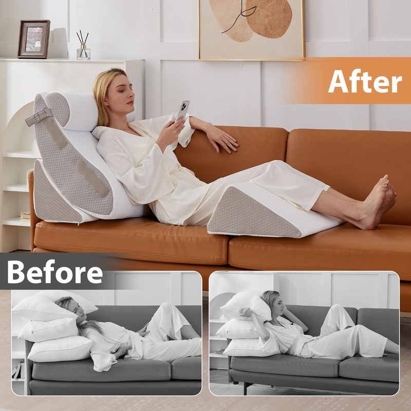 4PCS Wedge Pillow Set for After Surgery, Orthopedic Bed Wedge Pillow for Back Pain Relief, Sitting up in Bed,Recovery, Acid Reflux, Snoring, Body Pillow for Sleeping,Leg,Shoulder Support, Dark Grey