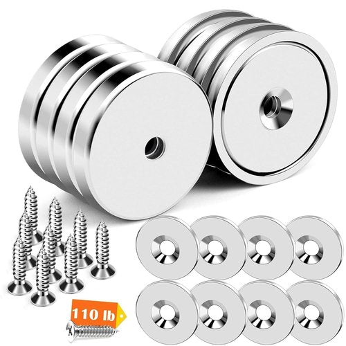 DIYMAG Neodymium Magnets - 8 Pack 110LBS Heavy Duty Round Cup Magnets with Countersunk Holes & Screws | Silver