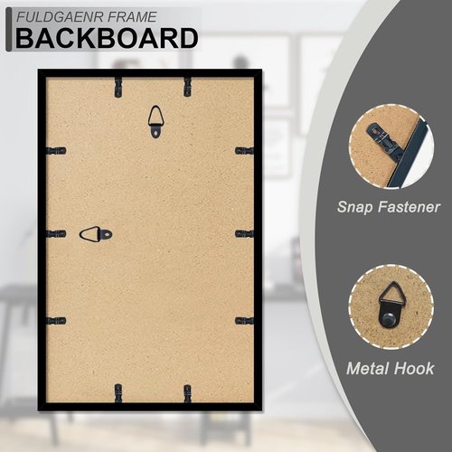 FULDGAENR 11x17 Picture Frame - High Transparency Black Frame for Photos & Certificates | Horizontal & Vertical Display