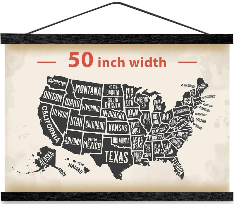 HONKKI Magnetic Poster Hanger Frame for 50x70 50x32 50x40 Movie Music Posters Wall Art,Black Wood Picture Frames for Canvas Diamond Map Decor, Living Room Calendar Banner Tapestry Photo Hanging Stand