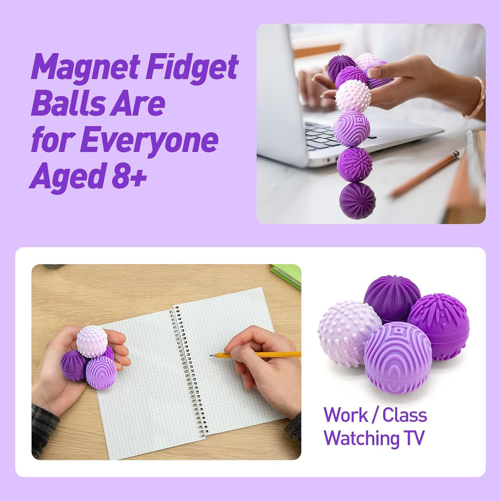 Skiennix Fidget Toys - Magnetic Stress Balls for Adults & Teens | 8pcs Silicone Sensory Relief Set - Lavender