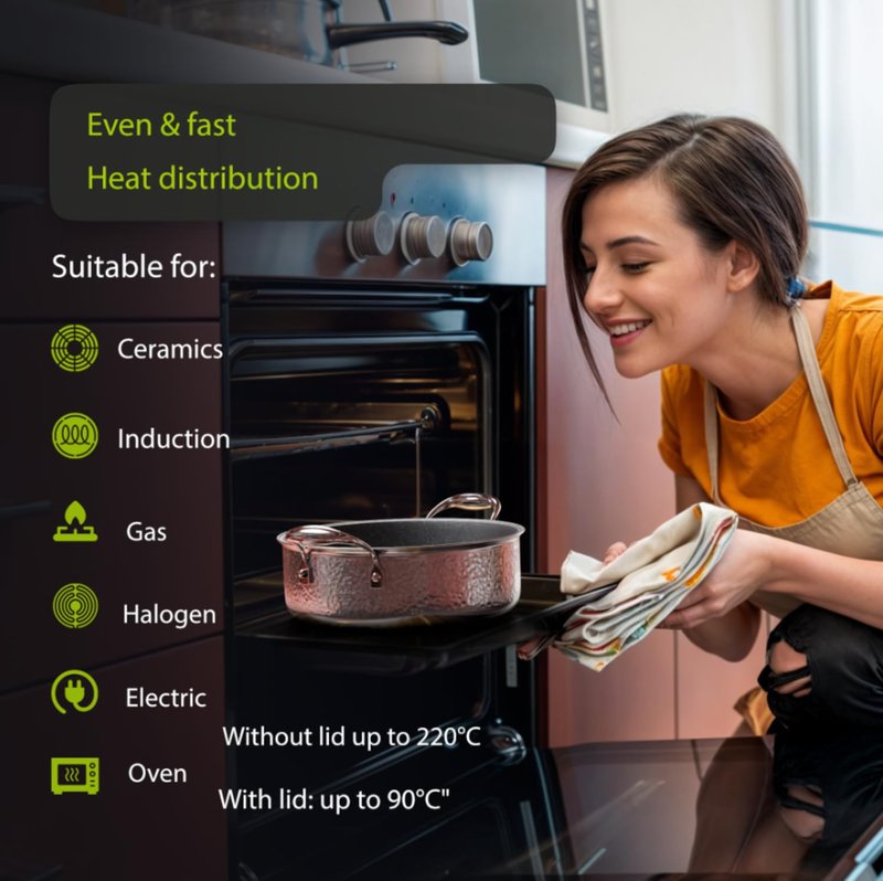 11.3 Inch Stainless Steel Saute Pan with Lid, Tri-Ply Saute 5-Quart, Induction Large Skillet, Deep Frying Pan, PFOA free, Non-Stick Coating, Dishwasher & Oven Safe, Suitable for Induction & Gas