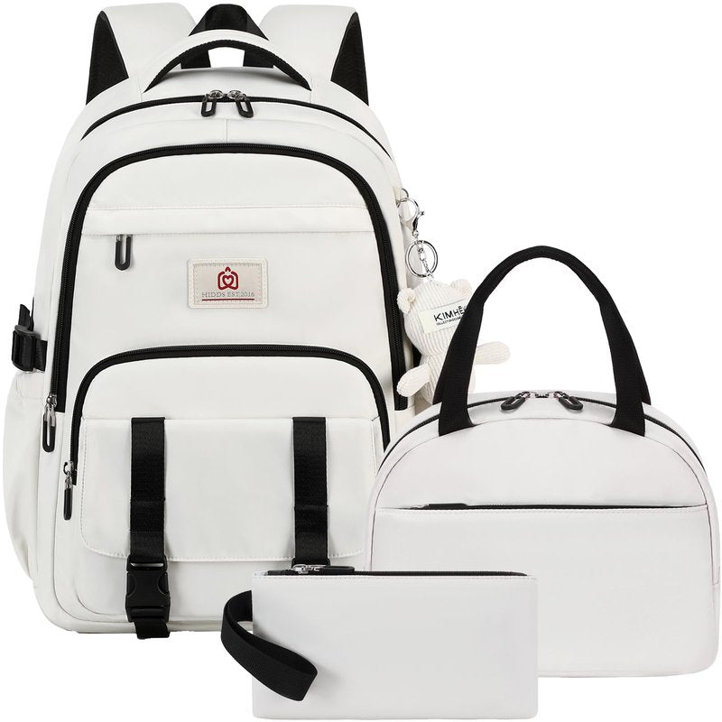 Hidds School Backpack for Teen Girls Women College Laptop Backpacks 3 Pcs Kids Cute Bookbag Set with Lunch Box Pencil Case Elementary Middle High School Bag Students Backpack Set Travel Daypack-Beige
