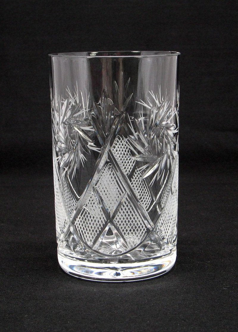 SET of 2 Russian Cut Crystal Drinking Glasses 250 ml / 8.5 oz. for Hot or Cold Liquids Fits Glass Holder "Podstakannik"