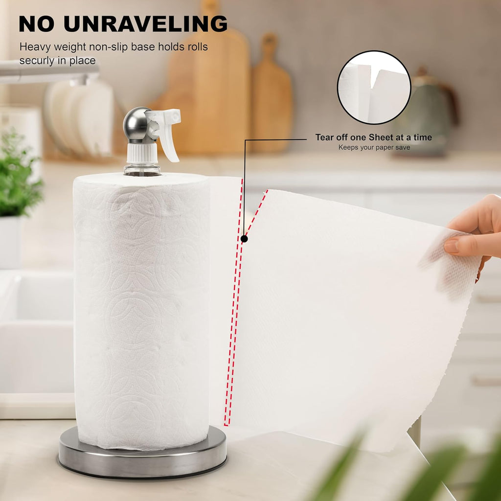Skiennix Paper Towel Roll Holder - Space-Saving Design with Hidden 7oz Spray Bottle | Rust-Resistant Stainless Steel