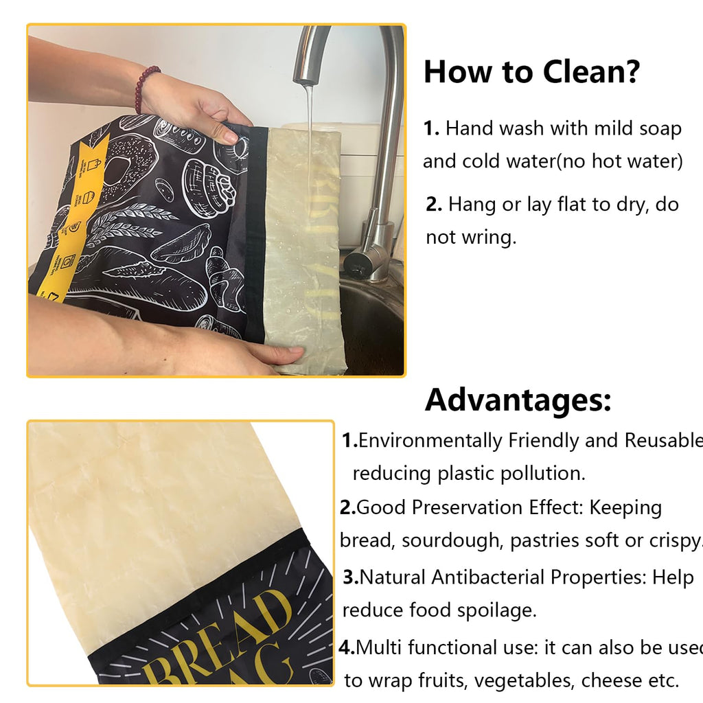 Bread Bags for Homemade Bread- 2 Packs (17 x 12 ") Beeswax Bread Bag Reusable Sourdough Bread Bags for Homemade Food Storage Bag to Keep Sourdough Fresh