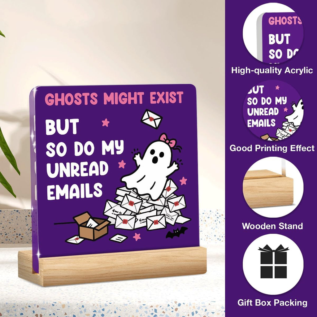 Skiennix Halloween Office Decor - Funny Acrylic Ghost Emails Sign | Cute 4x4 Inches Desk Decoration for Work