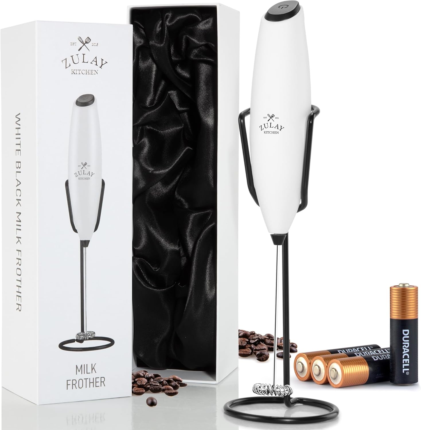 Zulay Kitchen Milk Frother - Luxury Handheld Electric Foam Maker with 4 Duracell Batteries | Perfect for Coffee, Lattes & Hot Chocolate