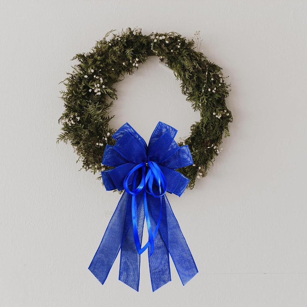 Skiennix Large Dark Blue Burlap Bow - Perfect for Wreaths & Front Door Decor | Spring Holiday Ornament