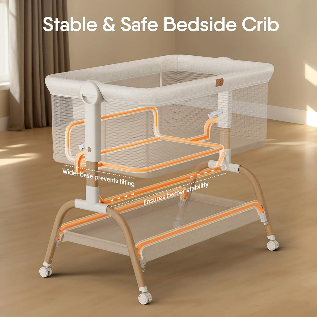 Skiennix Baby Bassinet - 3-in-1 Bedside Sleeper with Mattress & Breathable Sheet | 6-Height Adjustable
