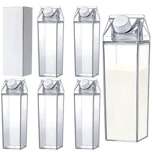 17 oz Milk Carton Water Bottles Clear Plastic Milk Box Portable Reusable Square Juice Bottles for Outdoor Sports Travel Camping Activities(6 Pieces)