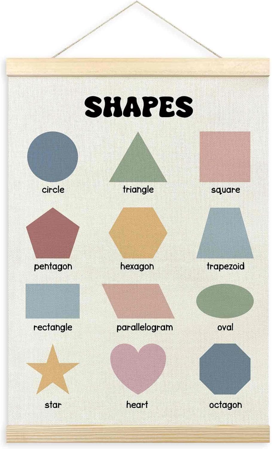 TLESKE Boho Classroom Shapes Chart Poster Hanger Frame, Homeschool Hanging Wall Art Decor for Toddlers Kids Room Nursery Playroom, Preschool Prek Learning Educational Poster Print Banner, 12x16