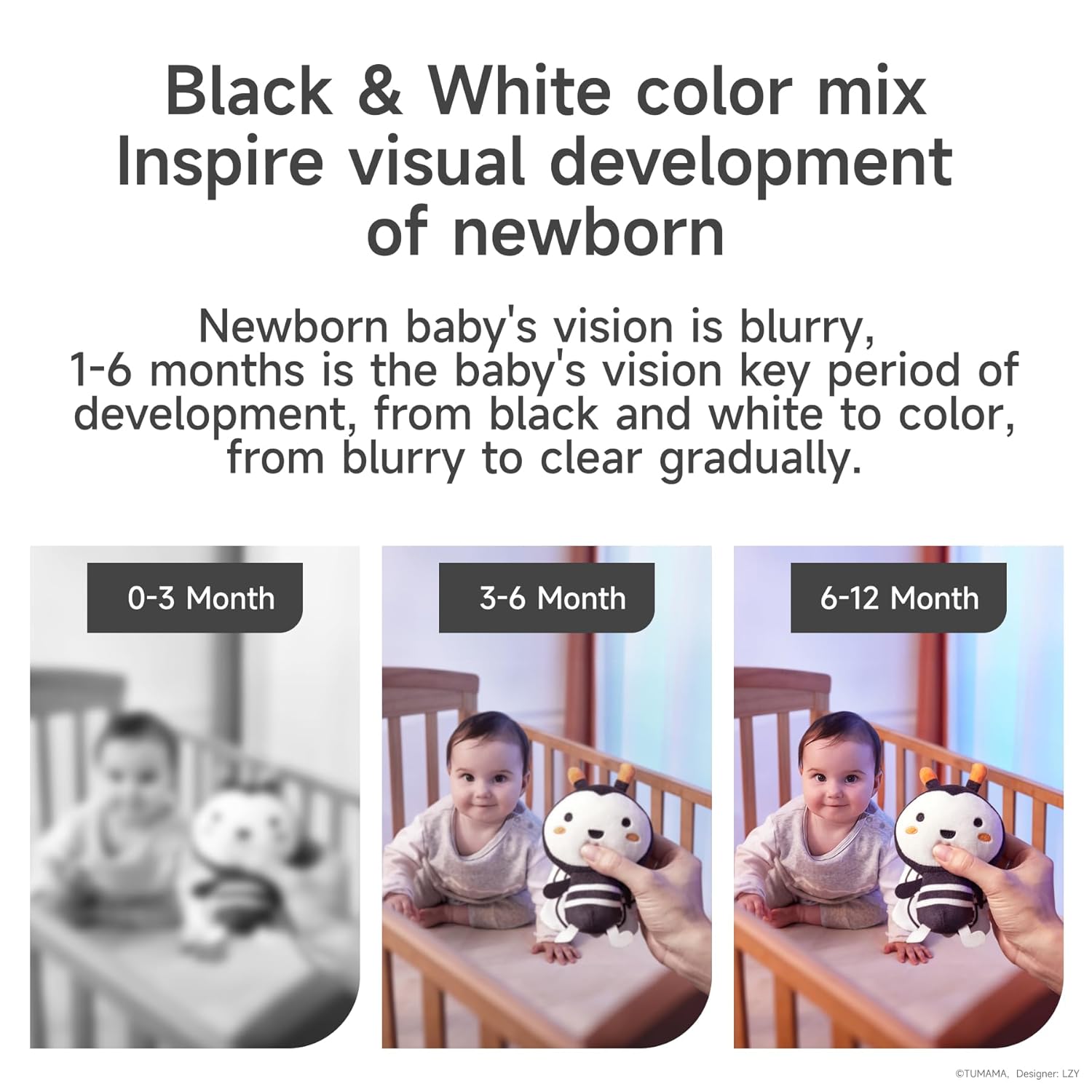 TUMAMA Plush Baby Toys - Black and White Hanging Rattles for Newborns | 4-Pack for Boys & Girls