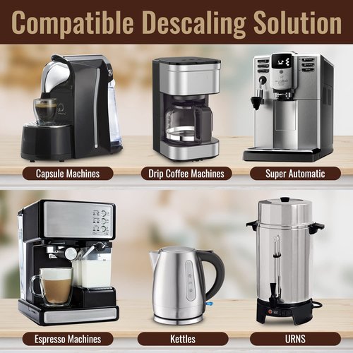 Coffee Machine Descaler Descaling Solution – 3 Pack (6 Uses) Compatible with Keurig, Nespresso, Breville, Delonghi, Jura, Ninja - Espresso Coffee Maker Cleaner, Coffee Pot Cleaning Limescale Remover