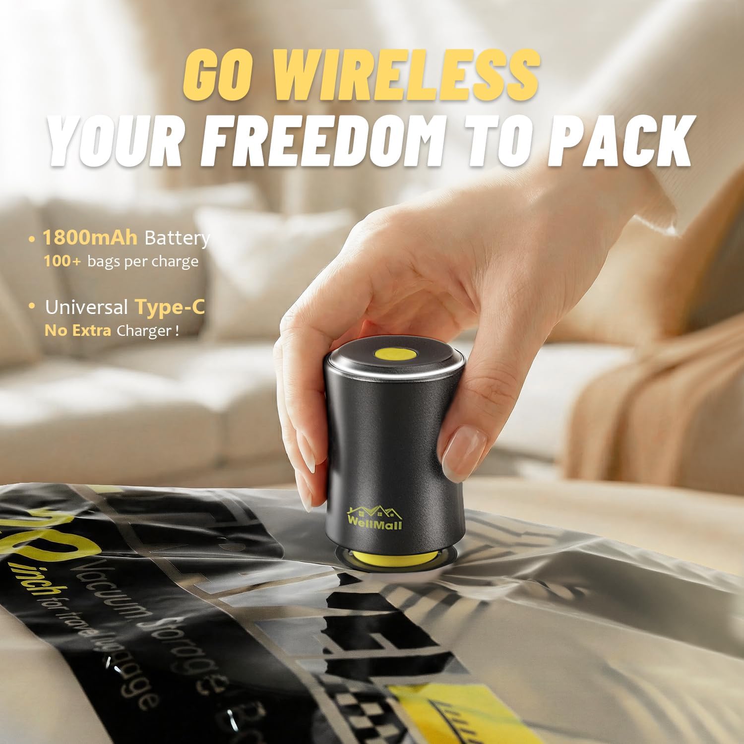 Skiennix Cordless Vacuum Bags - 18 Pack Rechargeable Wireless Storage Bags for Travel & Clothing Organization