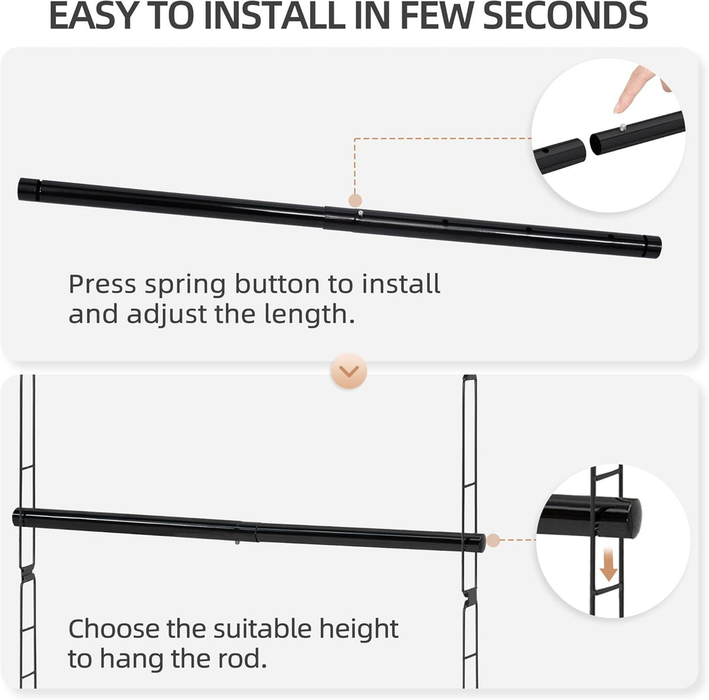 Storage Maniac Adjustable Closet Rod - Space-Saving Hanging Organizer for Clothes - Black, 1 Pack