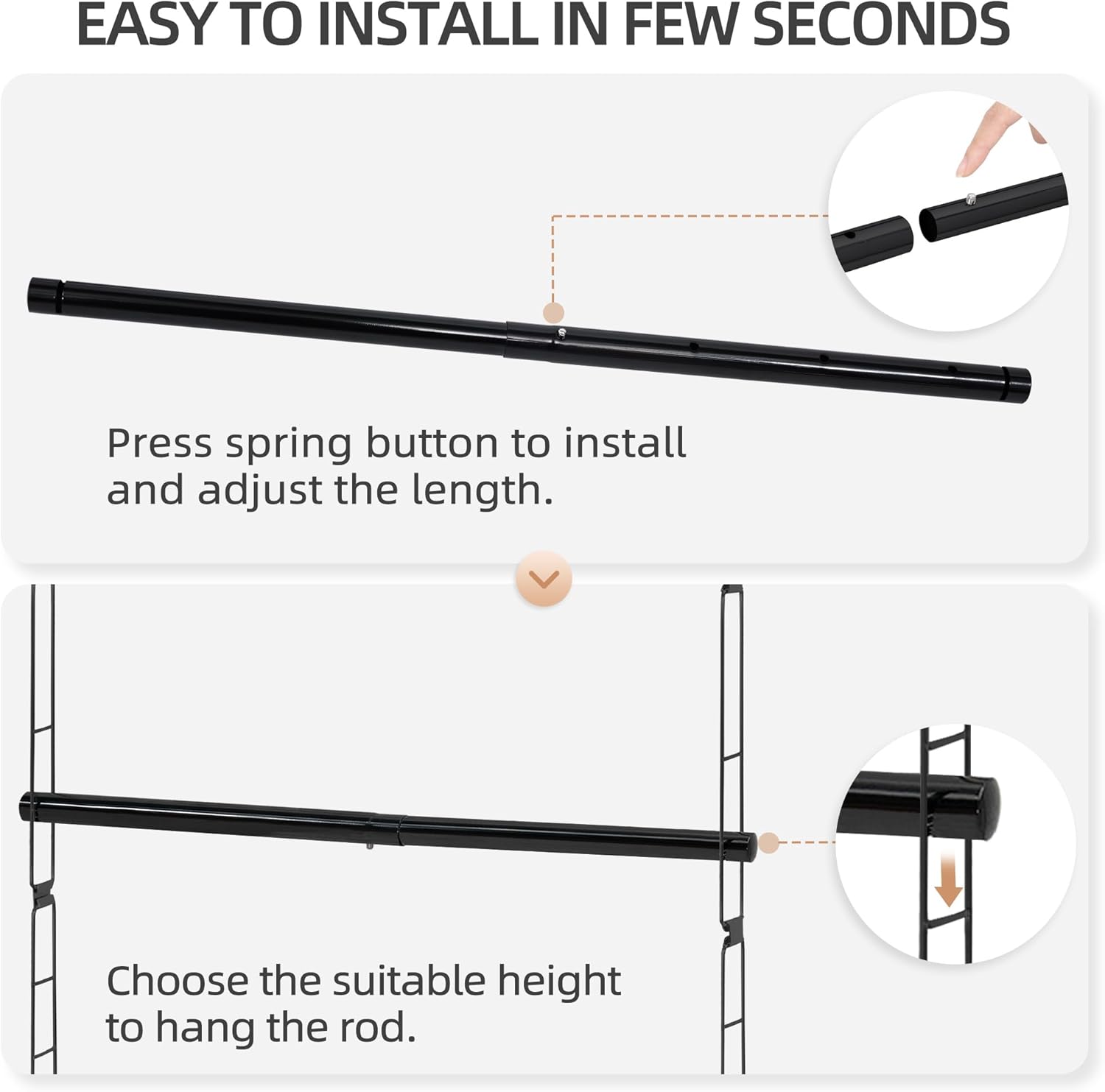 Storage Maniac Adjustable Closet Rod - Space-Saving Hanging Organizer for Clothes - Black, 1 Pack