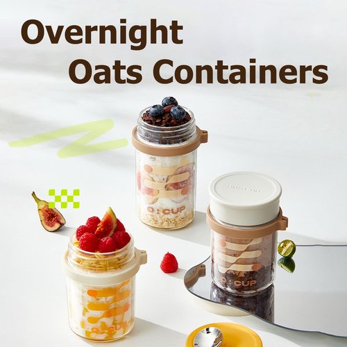 4 Pack Overnight Oats Jars,12oz Glass Canning Mason Jar with Airtight Lid and Spoon,Reusable Leakproof Overnight Oats Container for Chia Pudding,Cereal,Fruit,Milk,Salad,Yogurt Meal Prep(Green Yellow)