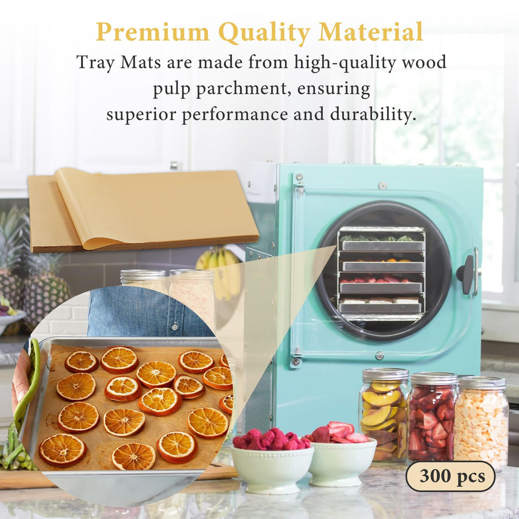 300 PCS Freeze Dryer Tray Mats for Harvest Right Dryer - Freeze Dryer Parchment Paper Set for Medium Trays - Non-Stick Baking Mats One-Off Parchment Paper Harvest Right Accessories (19.6" x 8.4")