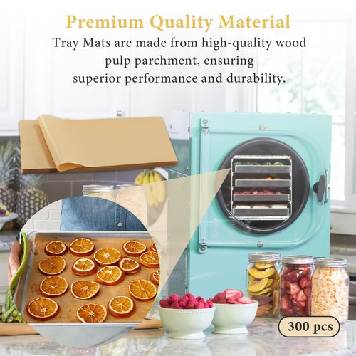 300 PCS Freeze Dryer Tray Mats for Harvest Right Dryer - Freeze Dryer Parchment Paper Set for Medium Trays - Non-Stick Baking Mats One-Off Parchment Paper Harvest Right Accessories (19.6" x 8.4")