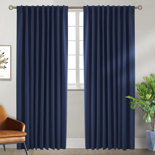 BGment Navy Blue Elegant Blackout Curtains - (70 x 84 inch) Rod Pocket and Back Tab Thermal Insulated Room Darkening Curtains for Living Room, 2 Window Curtain Panels
