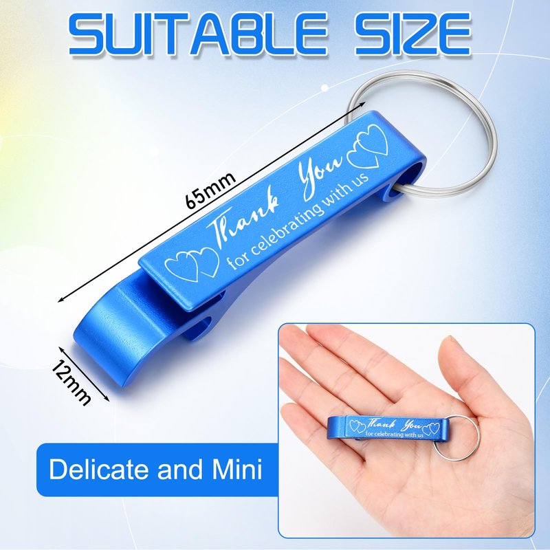Dandat 100 Pcs Bottle Opener Keychain Bulk Personalized Thank You Wedding Favors for Guests Aluminum Wine Beer Opener Engraved Wedding Guest Gifts for Birthday Party Graduation Souvenirs(Blue)