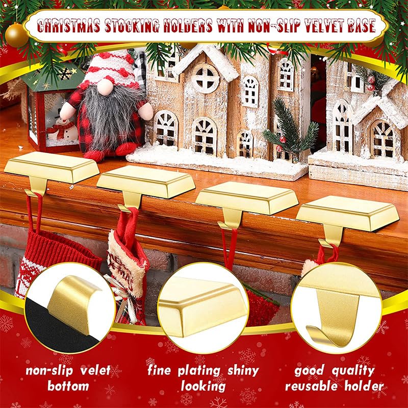 Christmas Stocking Holder Bases - 2 Pack Gold Metal Mantel Hangers