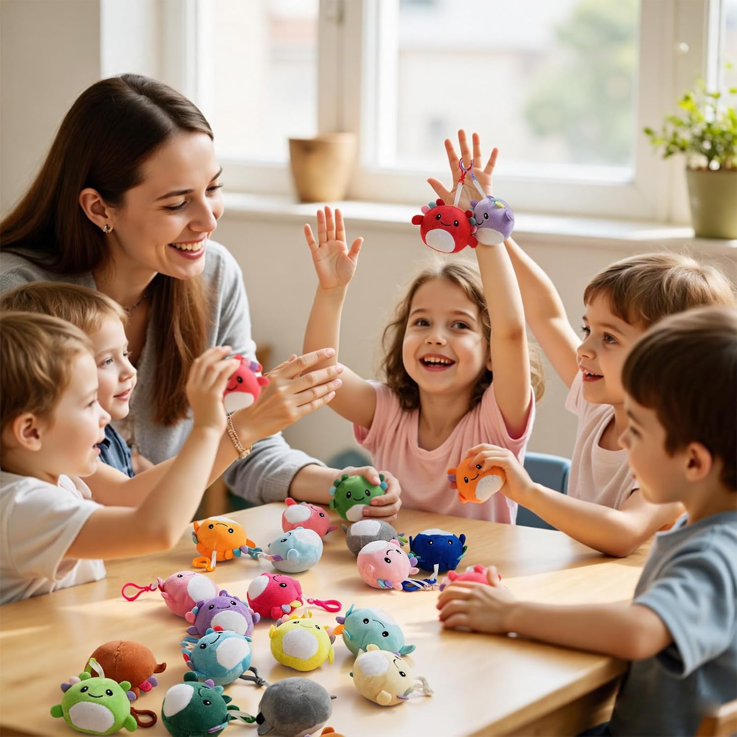 Skiennix Mini Axolotl Plush Toys - 24 Pack Keychains for Kids' Goodie Bags & Classroom Rewards
