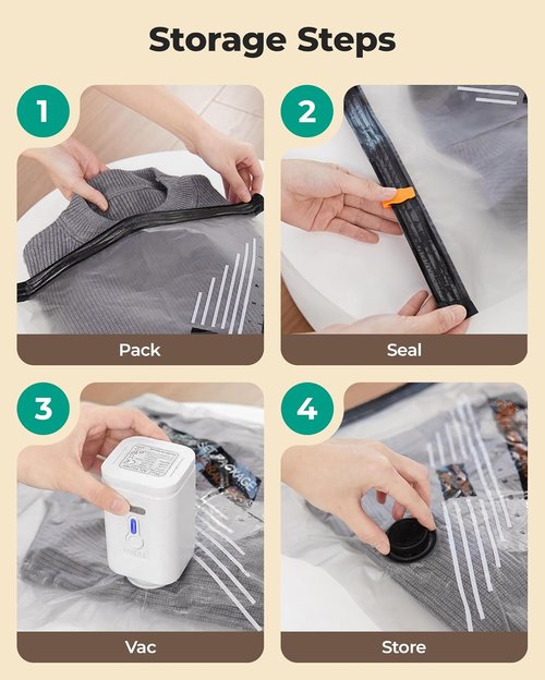 BAGSMART Rechargeable Wireless Pump Travel Storage Bags - 18 Portable Vacuum Compression Bags for Clothing