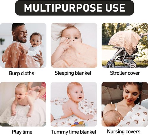 GLLQUEN Baby Receiving Blanket - Soft Cotton Muslin Swaddle Wraps for Newborns | 6 Pack (Sun)