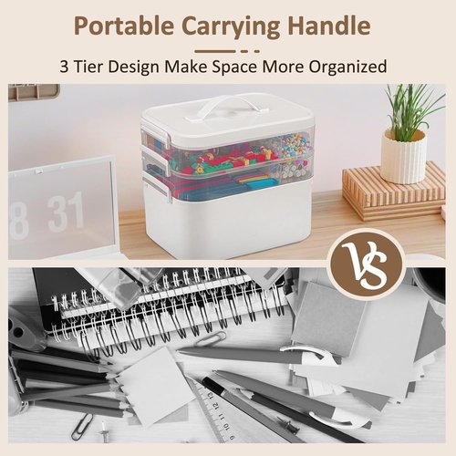 Craft Organizer by 3-Layer | Plastic Storage Box with Removable Trays & Lids | 10.62” x 9” x 7.67”