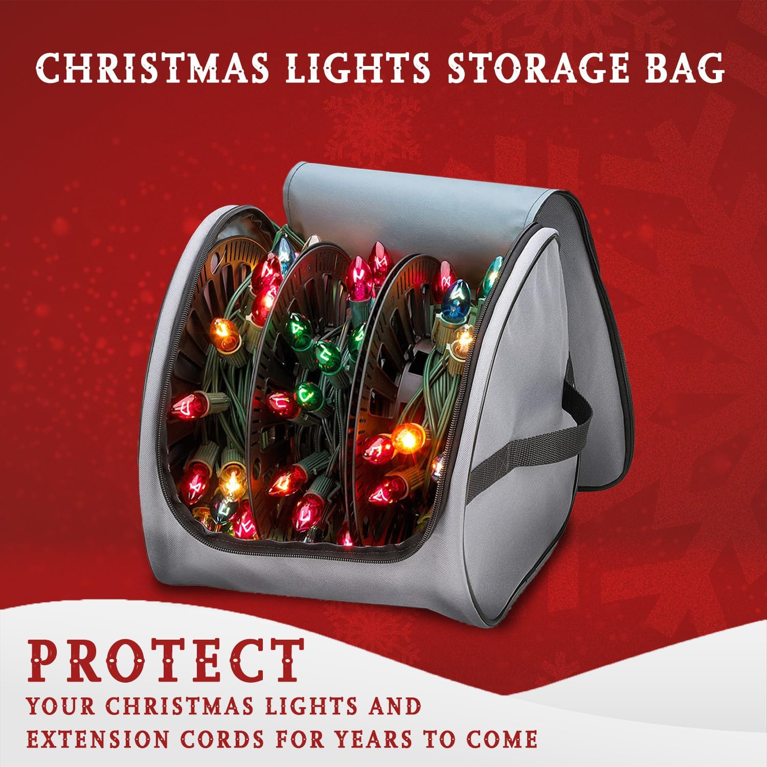 Premium Christmas Light Storage Bag - Heavy-Duty 600D Tear-Proof Material, 375 Ft Capacity - Grey with PVC Lining
