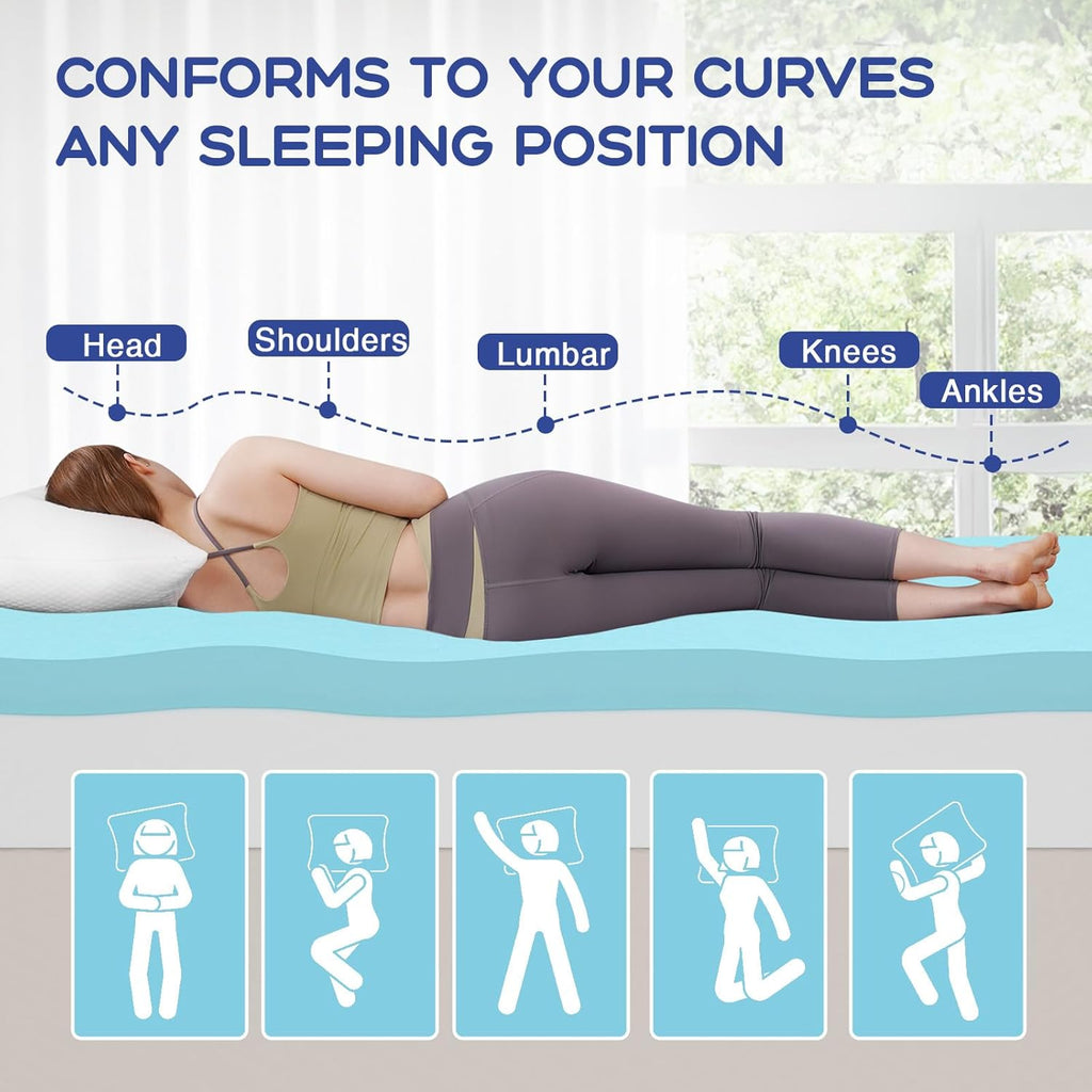 VALUXE Queen Mattress Topper - 3 Inch Cooling Gel Memory Foam for Back Pain Relief | Soft, Breathable Bedding (Blue)