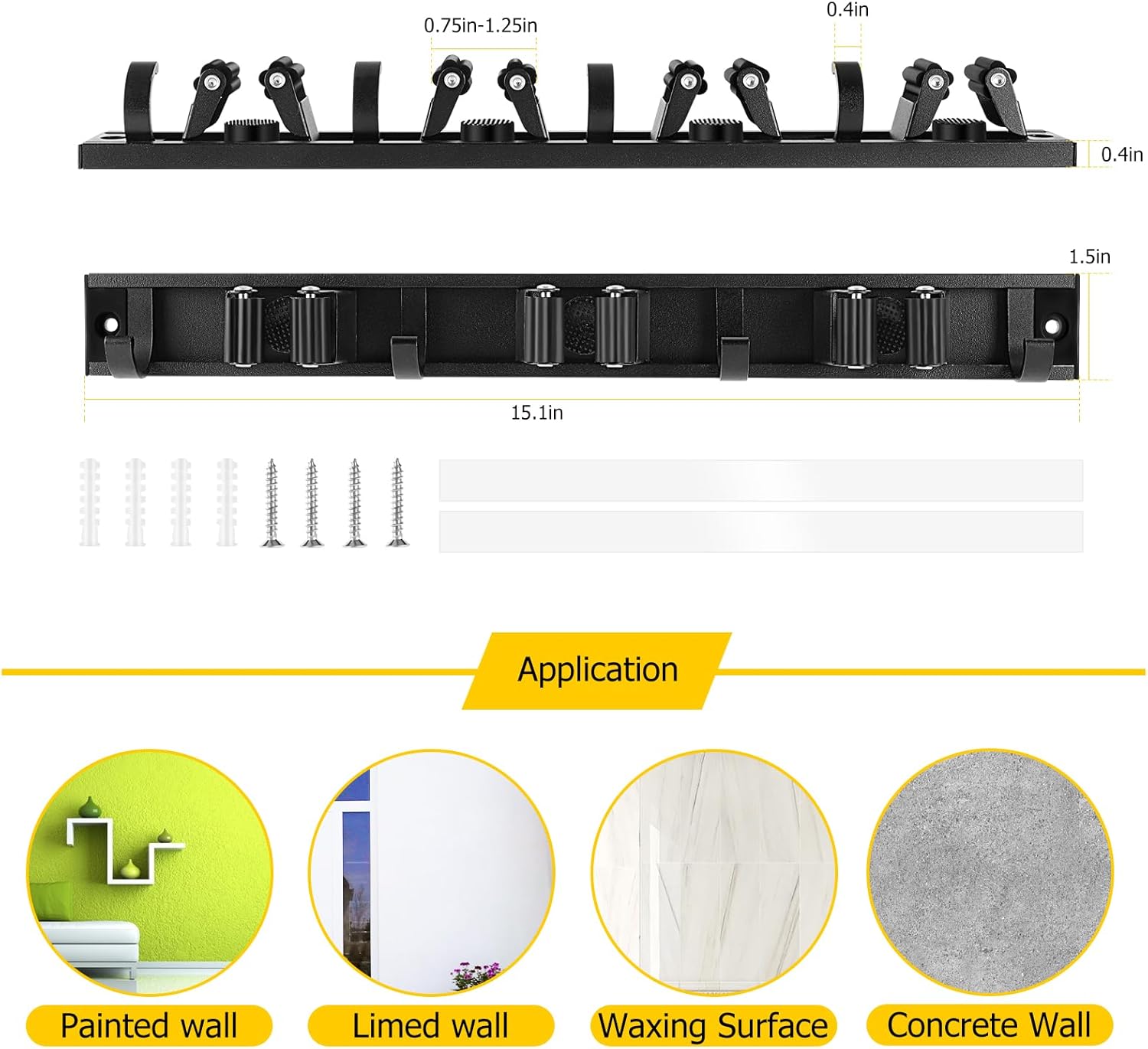 SLIIMU 30'' Movable Broom and Mop Holder - Wall Mount Organizer with 7 Racks & 8 Hooks for Home