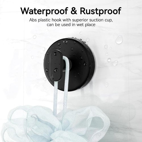 Loofah Hooks - Suction Cup Shower Hooks for Bathroom & Kitchen | Removable Towel & Coat Holder, Black 2 Pack