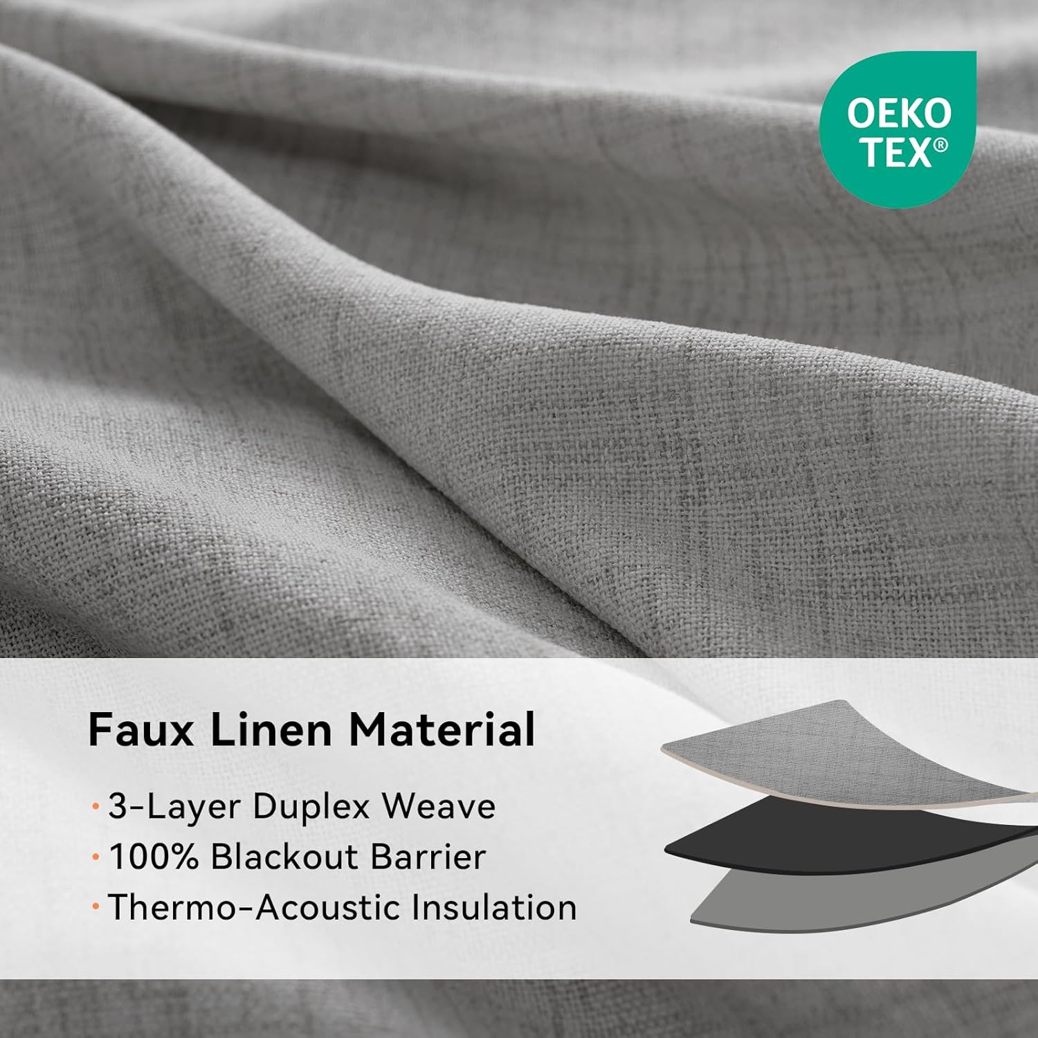 Skiennix 100% Blackout Curtains - Thermal Insulated Grey Linen Drapes | 50" W x 84" L, 2 Panels