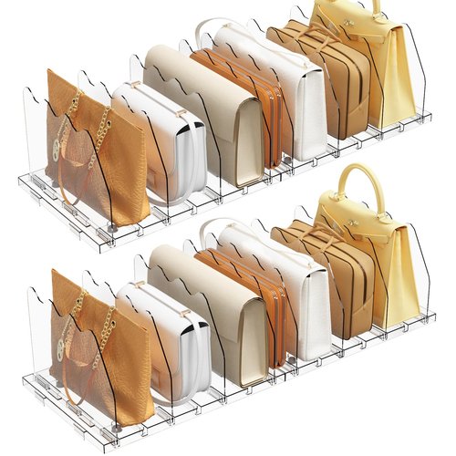 SPACEKEEPER Adjustable Shelf Divider for Closet, 2 Pack Clear Purse Organizers for Closet Acrylic Handbag Separators Storage Organizer Bookshelf Separator Dividers in Bedroom, Office