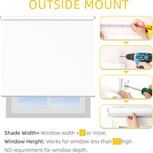 ChrisDowa Blackout Roller Shade - Cordless Indoor Blinds with Thermal Insulation | 34"W x 72"H, White