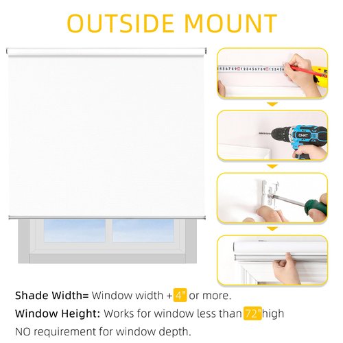 ChrisDowa Cordless 100% Blackout Roller Shade, with Striped Jacquard, Thermal Insulated, UV Protection Fabric, Total Blackout Blinds for Window, French Doors, Home and Office. White, 26" W x 72" H